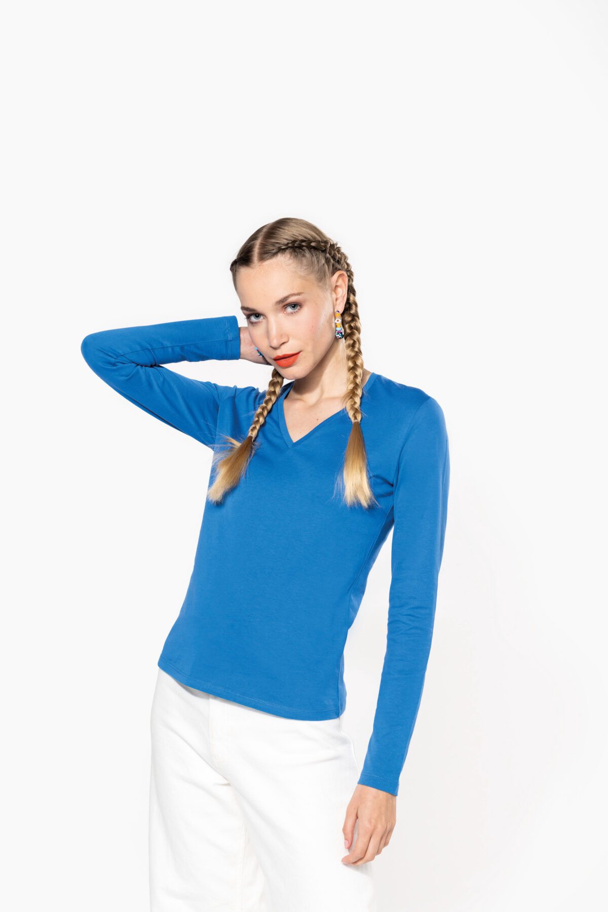 T-shirt col V manches longues femme - K382 – Image 13