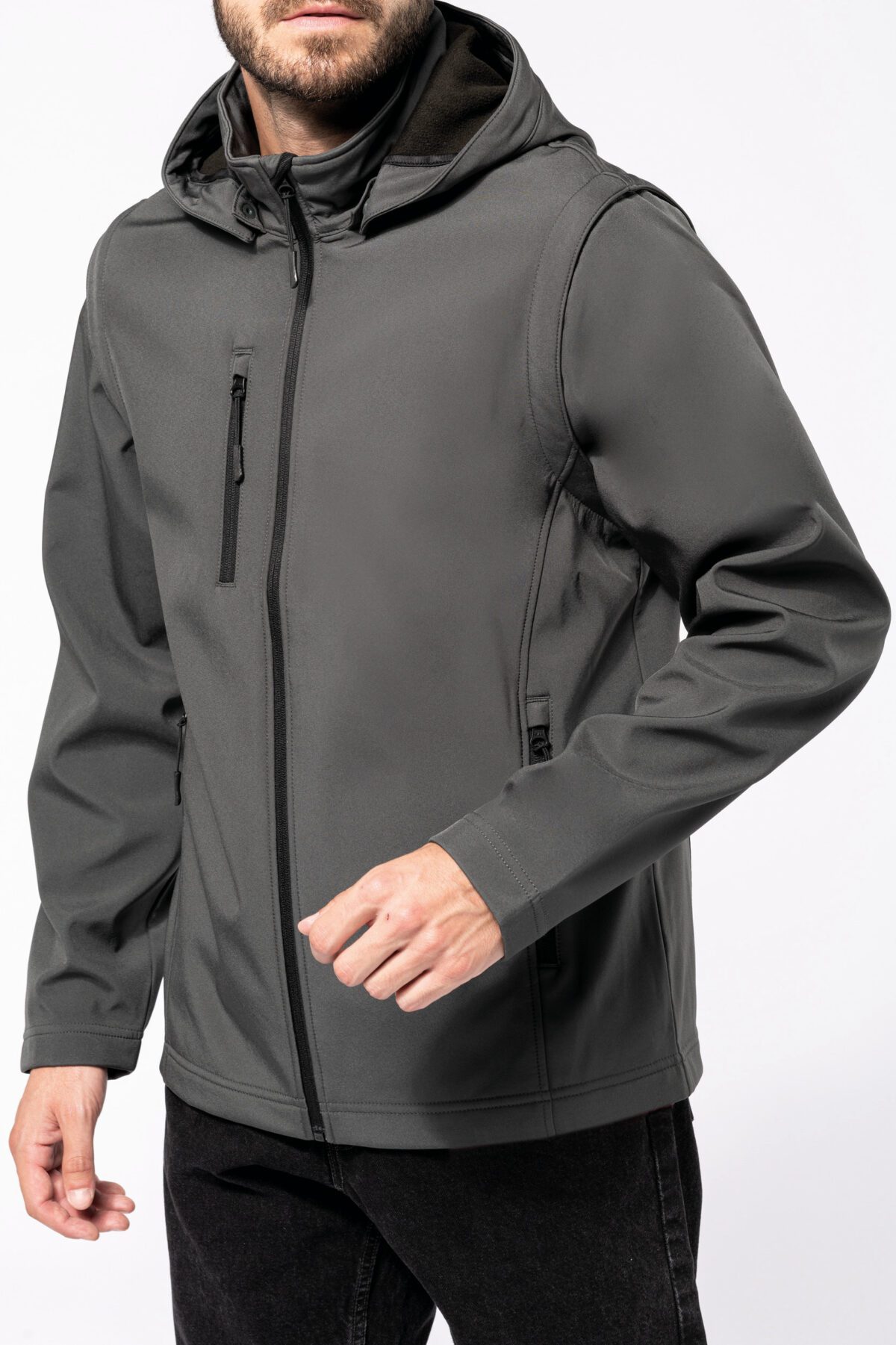 Veste Softshell 3 couches à capuche avec manches amovibles unisexe - K422 – Image 1