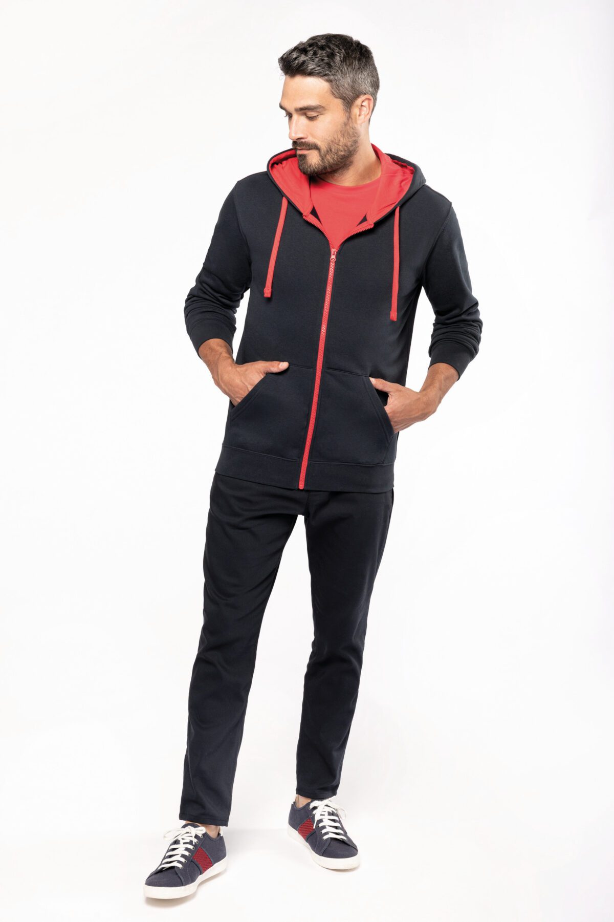 Sweat-shirt personnalisé zippé capuche contrastée - K466 – Image 17