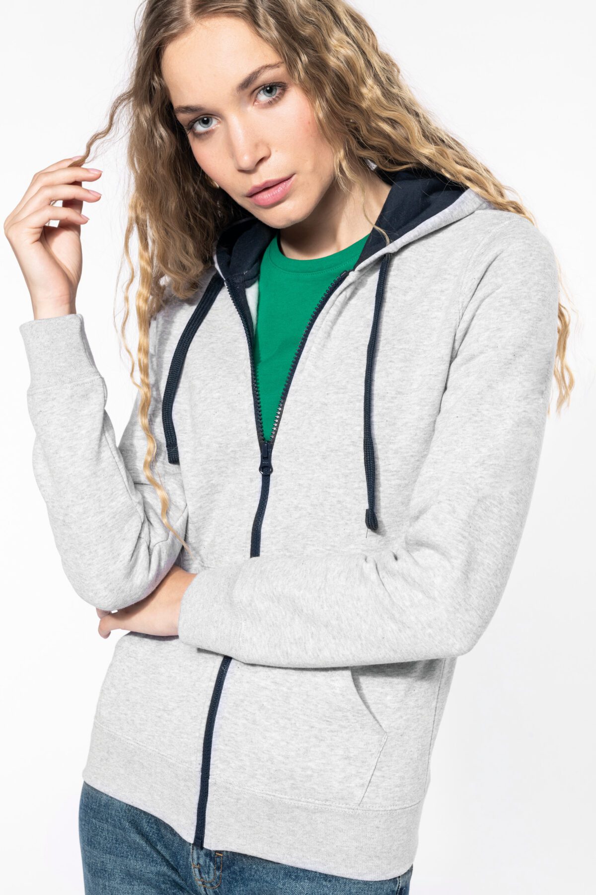 Sweat-shirt personnalisé zippé capuche contrastée femme - K467 – Image 9