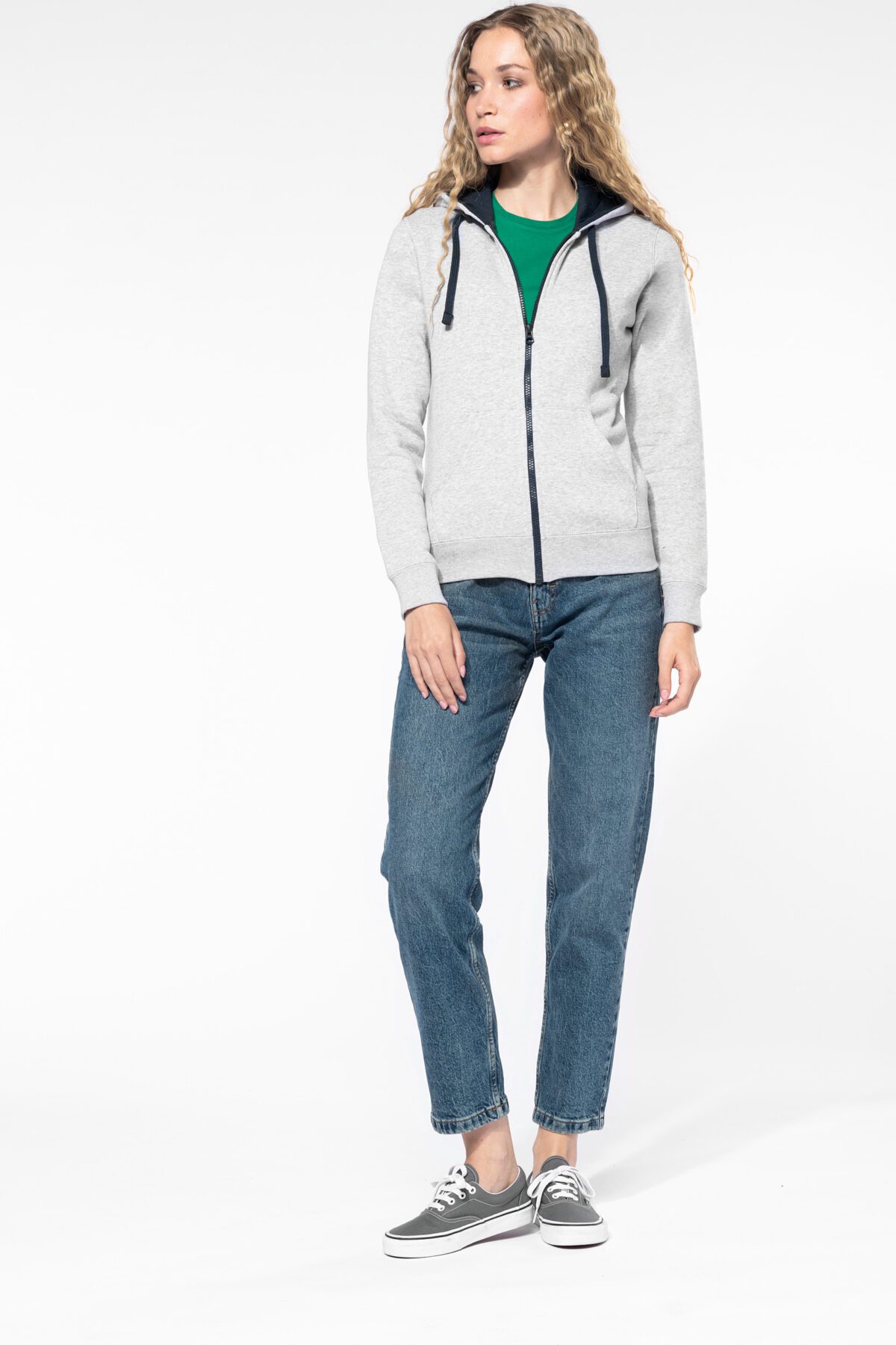 Sweat-shirt personnalisé zippé capuche contrastée femme - K467 – Image 3