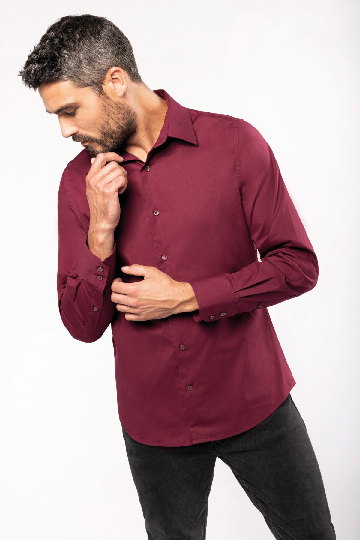 Chemise coton / élasthanne manches longues homme - K529 – Image 6