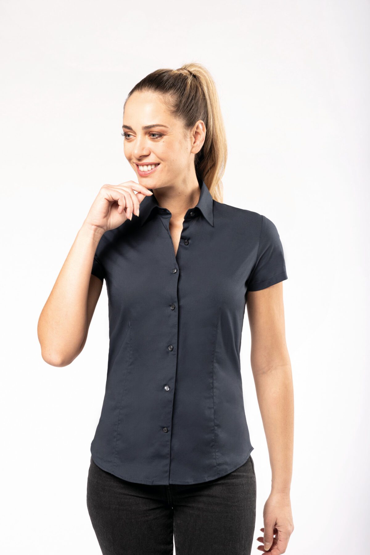 Chemise coton / élasthanne manches courtes femme -K532 – Image 1