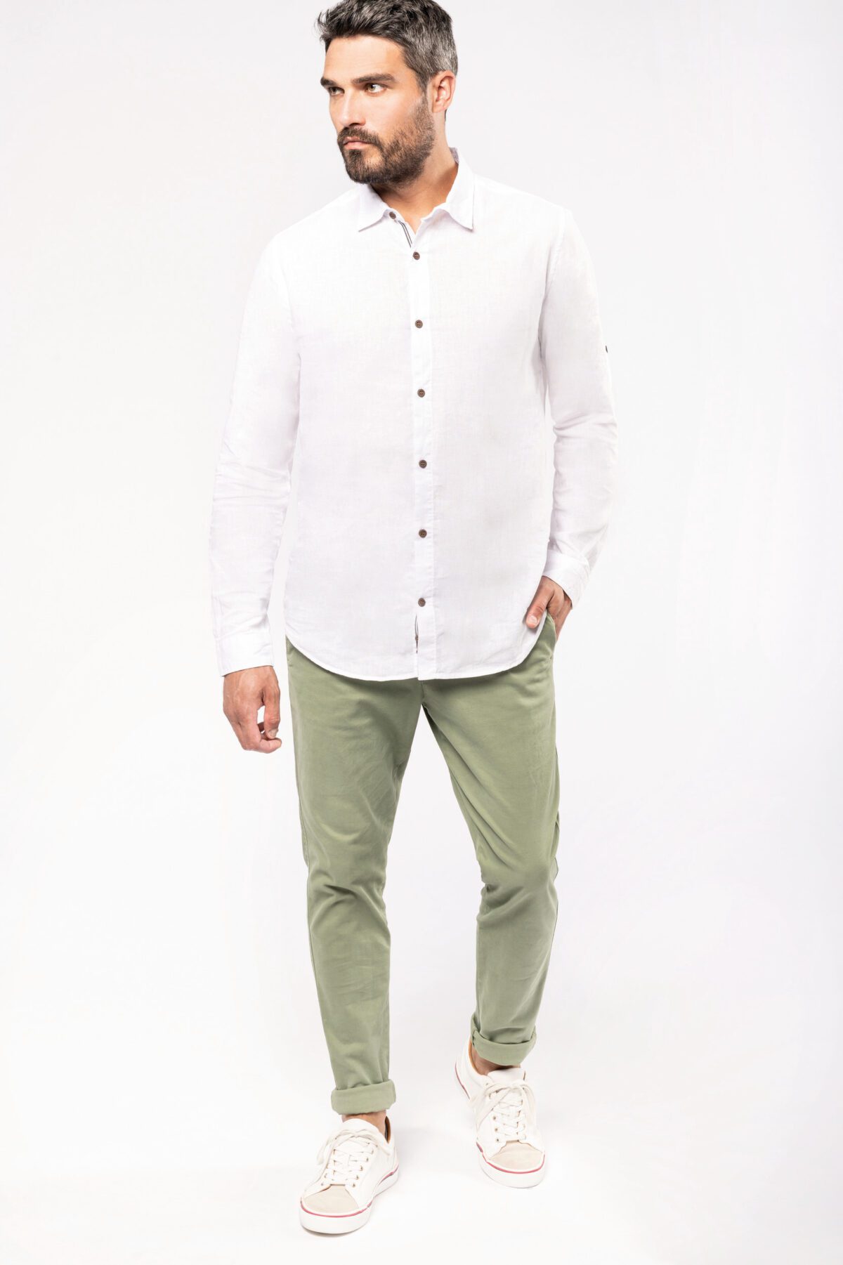 Chemise lin et coton manches longues homme - K588 – Image 4