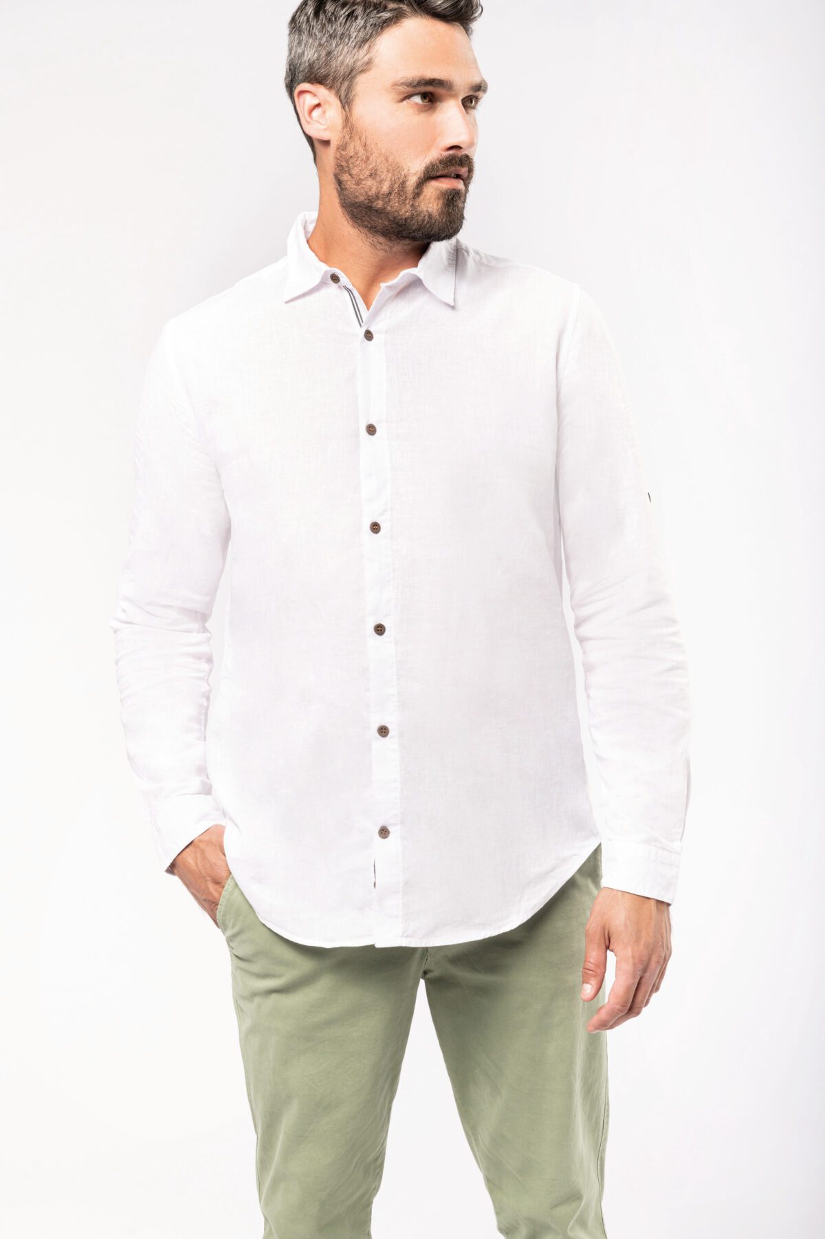 Chemise lin et coton manches longues homme - K588 – Image 1