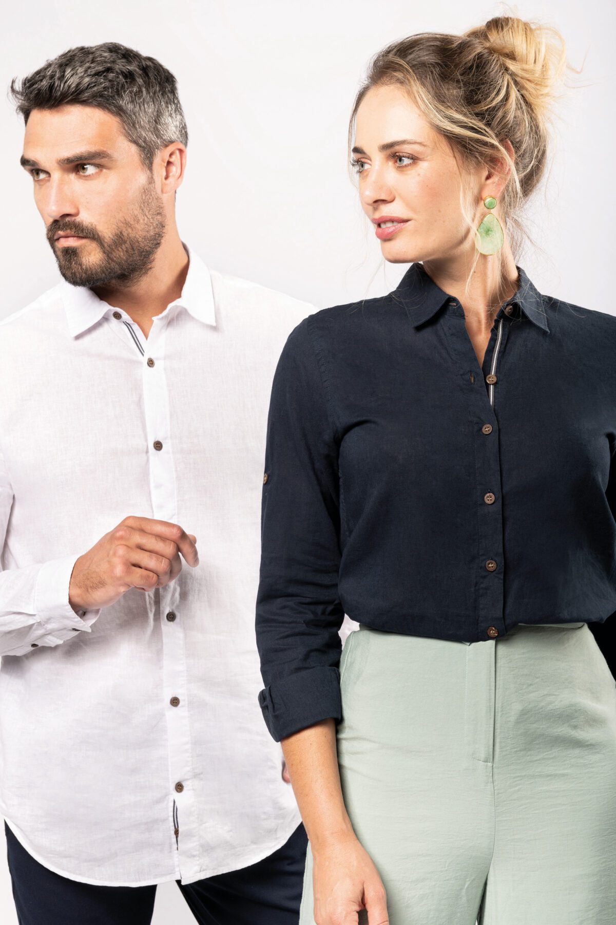 Chemise lin et coton manches longues femme - K589 – Image 8