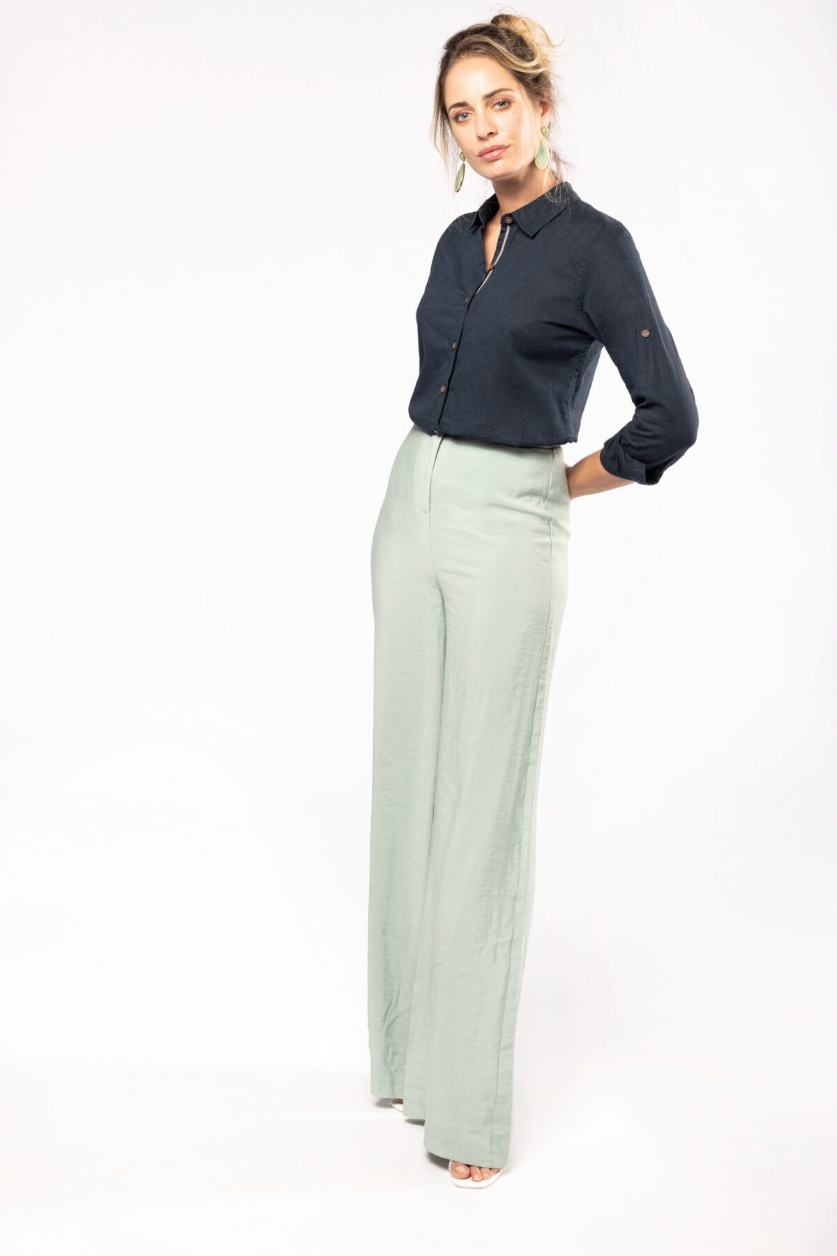 Chemise lin et coton manches longues femme - K589 – Image 4